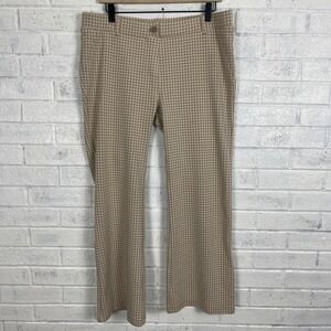 Betabrand Pull On Bootcut Dress Pants Womens Petite XL Beige Gingham Stretch